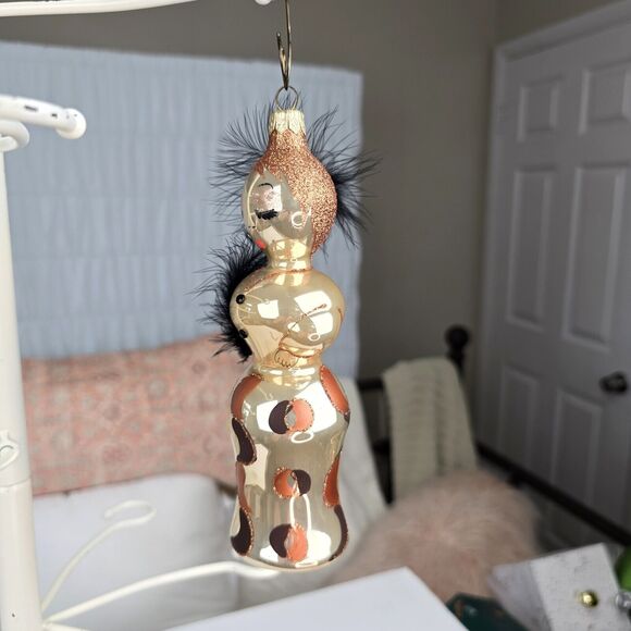 Elegant Feathered Lady Blown Glass Christmas Ornament Signed Glitter Vintage - Picture 7 of 10
